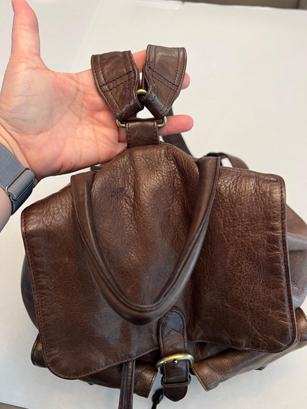 Boulder Ridge Brown Leather drawstring  Backpack Bag - Picture 11 of 16